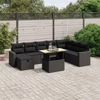 Set Divani da Giardino 9 pz con Cuscini Nero in Polyrattan 3271447