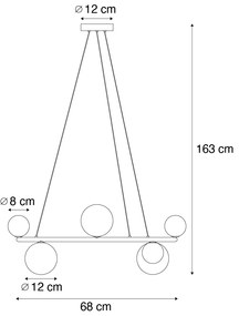 Lampada a sospensione nera con vetro fumé e ambrato rotonda a 8 luci - Monaco