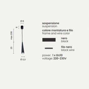 Lampada a sospensione NOA D6 cm alluminio verniciato a polvere Nero- Piccolo