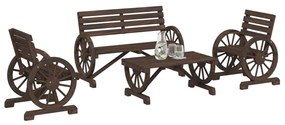 Set Salotto Da Giardino 4 Pz İn Legno Massello Di Abete /