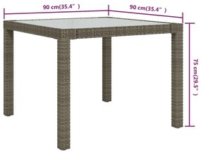 Tavolo giardino 90x90x75cm vetro temperato e polyrattan grigio