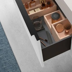 Mobile bagno sospeso 100 cm bianco opaco cannettato con cassetto, specchio e lavabo Nara