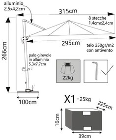 BACTRUS - ombrellone da giardino decentrato 3 x 3 m