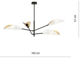 Lampadario 4 Luci Vene In Acciao Nero E Bianco Oro Con Bracci Mobili