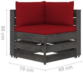 Divano da Giardino 4 Posti con Cuscini Legno Impregnato Grigio