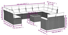 Set divano da giardino 13 pz con cuscini beige in polyrattan