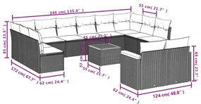Set divano da giardino 13 pz con cuscini beige in polyrattan