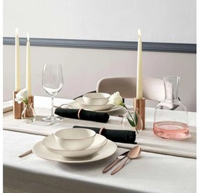 Servizio di piatti 18 pezzi in porcellana bianca con dettagli in rame