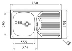 Pyramis 100139001 - Lavello cucina ET78 78x43,5 cm satinato