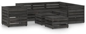 Set Salotto da Giardino 8 pz in Legno di Pino Impregnato Grigio