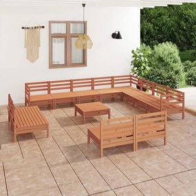 Set Salotto da Giardino 13 pz in Legno Massello di Pino Miele