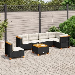 Set divani da giardino con cuscini 7pz nero polyrattan