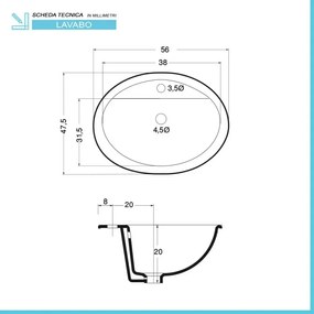 Lavabo da incasso soprapiano ovale 56x47,5 cm in ceramica lucida