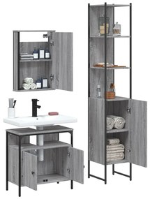 Set mobili da bagno 3 pz grigio sonoma in legno multistrato