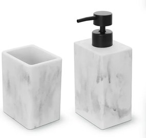 Set accessori bagno 2 pezzi in poliresina marmorizzata bianca Marmo