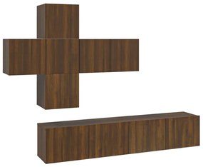 Set di mobili porta tv 7 pz rovere marrone in legno multistrato