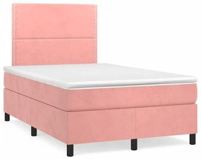 Letto a molle con materasso e led rosa 120x190 cm in velluto