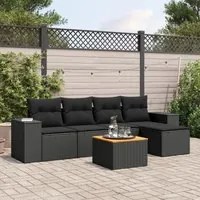 Set Divano da Giardino 6 pz con Cuscini Nero in Polyrattan 3257749