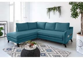 Divano letto angolare turchese L, angolo sinistro Charming Charlie - Miuform