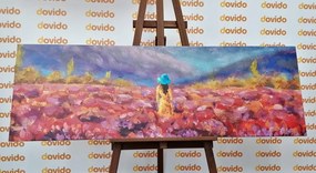 Quadro su tela – Ragazza in abito giallo in un campo di lavanda