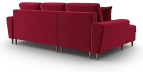 Divano angolare rosso allungabile e con contenitore (con penisola a sinistra/con chaise lounge) con rivestimento in velluto Kyoto – Cosmopolitan Design