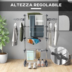 Stendino Verticale 4 Ripiani Regolabili 142x55x172 cm in Acciaio e Plastica Grigio e Argento...
