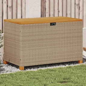 Contenitore Giardino Beige 110x55x63cm Polyrattan Legno Acacia /