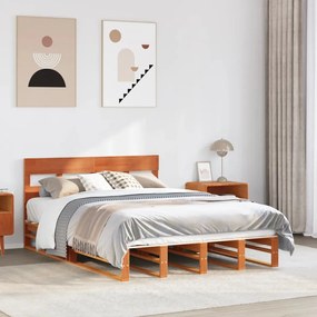 Letto Senza Materasso Marrone Cera 160x200 Cm İn Legno Di Pino /