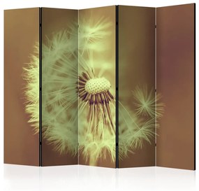 Paravento design Blowfly (seppia) II (5 pezzi) - fiore luminoso su sfondo marrone