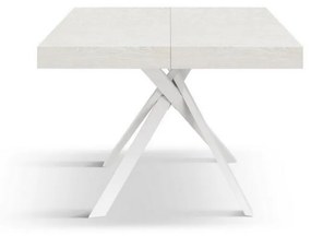 Tavolo FORTE DEI MARMI in legno, finitura bianco frassinato e gambe incrociate in metallo bianco, allungabile 95&#215;90 cm &#8211; 145 x 90 cm