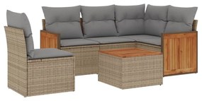 Set divano da giardino 6 pz con cuscini beige in polyrattan