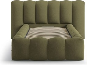 Letto singolo imbottito color kaki con contenitore con rete inclusa 90x200 cm Lupine – Micadoni