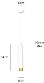 Sospensione 1 Luce Brunilde In Acciaio Bianco Con Tubolare In Bianco E Oro