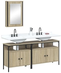 Set mobili da bagno 3 pz rovere sonoma in legno multistrato