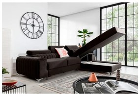 Divano angolare marrone scuro allungabile/con contenitore (con penisola a destra/con chaise lounge) e rivestimento in velluto Grayson – ELTAP