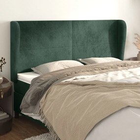 Testiera Ad Orecchio Verde Scuro 163x23x118/128cm İn Velluto /