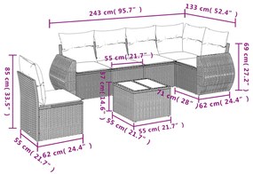 Set divani da giardino 7 pz con cuscini grigio in polyrattan