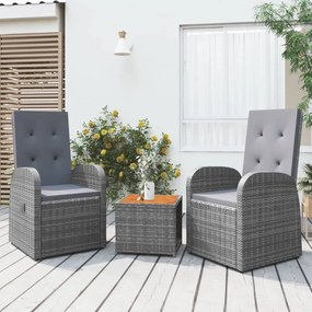 Set Mobili Giardino 3pz Grigio Polyrattan Legno Massello Acacia /