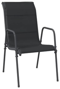 Set da pranzo da giardino 5 pz nero in acciaio e textilene