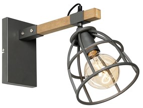 Applique da parete industriale grigio scuro con legno regolabile - Arthur