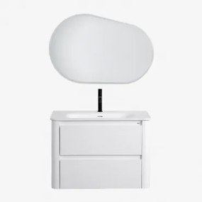 Set Mobili Da Bagno In Legno Con Lavabo Integrato E Specchio Egerton Bianco & Ovalado Led Y Antivaho (100x65 Cm) Meunier & Nero ↑20 Cm - Sklum