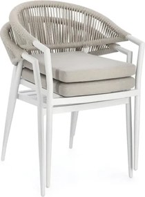 Sedia Da Esterno Impilabile Con Braccioli In Alluminio E Corda Millor Bianco JA61 Bizzotto
