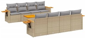 Set divano da giardino 9 pz con cuscini beige in polyrattan