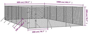 Cuccia per cani da esterno argento 6x10x2 m in acciaio zincato