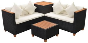 Set divani da giardino 4 pz con cuscini in polyrattan nero