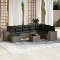 Set Divano da Giardino 9 pz con Cuscini Grigio in Polyrattan 3255307