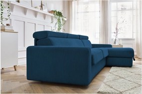 Divano angolare in blu scuro allungabile (con composizione variabile) con rivestimento in velluto a coste Monaco – Bobochic Paris