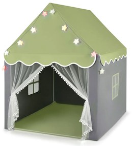 Costway Tenda da gioco per bambini con tappetino lavabile, Tenda castello fatato con luci a forma di stella