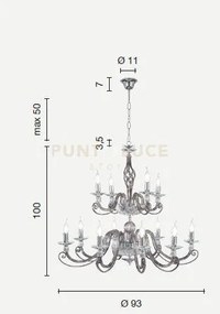 Lampadario in vetro soffiato 1306 12 luci lp.1306-8+4-cr