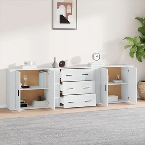 Credenze 3 pz bianco in legno multistrato